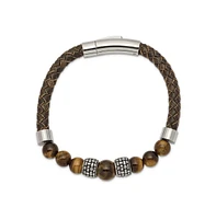 Chisel Stainless Steel Tiger's Eye Beads Brown Leather Bracelet