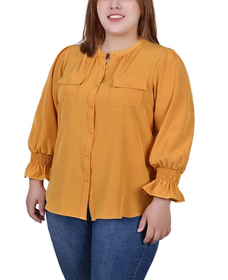 Ny Collection Plus Long Sleeve Mandarin Collar Blouse