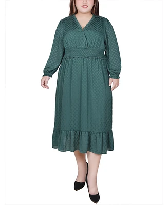 Ny Collection Plus Size Long Sleeve Surplice Neck Dress