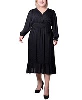 Ny Collection Plus Long Sleeve Surplice Neck Dress