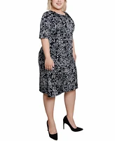 Ny Collection Plus Elbow Sleeve Side Pleat Dress