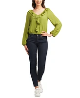 Bcx Juniors' Puckered Ruffle-Trim Long-Sleeve Blouse