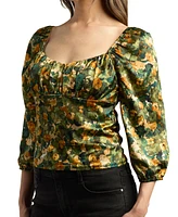 Bcx Juniors' Printed Satin Shirred-Bust Sweetheart Top