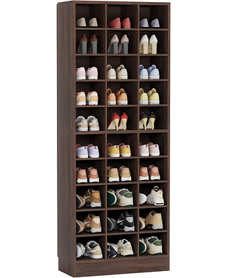 Tribesigns 10-Tier Shoe Storage Cabinet, Gray Wooden Shoe Rack with 30 Cubbies, Freestanding Tall Entryway Shoe Organizer for Closet, Entryway