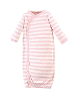 Touched by Nature Baby Girls Organic Cotton Side-Closure Snap Long-Sleeve Gowns 3pk, Pink Gray Scribble, Preemie