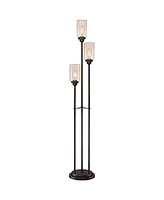 Franklin Iron Works Libby Modern Industrial Tree Floor Lamp Standing 66" Tall Oiled Bronze Metal 3-Light Amber Seedy Glass for Living Room Reading Bed