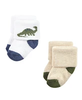 Hudson Baby Boys Cotton Rich Newborn and Terry Socks, Dinosaur Explorer, 0-6 Months