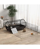 PawHut Small Animal Playpen Cage with Rolling Caster, Water Bottle 46.5"