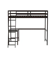 Emma+Oliver Ridley Twin Wood Loft Bed Frame With Protective Guardrails And Integrated Desk Ladder For Use Any 6-8" Thick Mattress