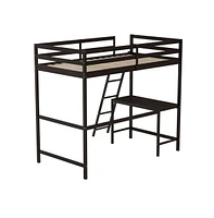 Emma+Oliver Ridley Twin Wood Loft Bed Frame With Protective Guardrails And Integrated Desk Ladder For Use Any 6-8" Thick Mattress