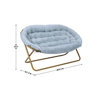 Emma+Oliver Janey Folding Double Saucer Chair With 2 Ottomans And Steel Frame For Dorm Or Bedroom