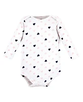 Hudson Baby Girls Cotton Long-Sleeve Bodysuits Daddy Pink Navy -Pack