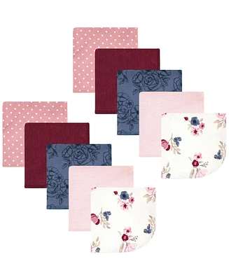 Hudson Baby Infant Girl Flannel Cotton Washcloths, Dusty Rose Floral Pack