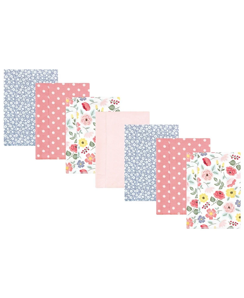 Hudson Baby Infant Girl Cotton Flannel Burp Cloths, Blush Navy Floral 7-Pack, One