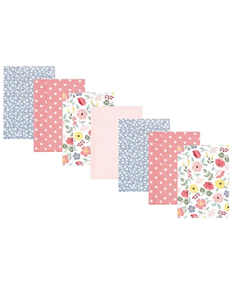 Hudson Baby Infant Girl Cotton Flannel Burp Cloths, Blush Navy Floral 7-Pack, One