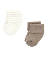 Hudson Baby Boys Cotton Rich Newborn and Terry Socks, Beige Stripe 12 Pack, 6-12 Months
