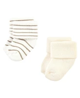 Hudson Baby Boys Cotton Rich Newborn and Terry Socks, Beige Stripe 12 Pack, 6-12 Months