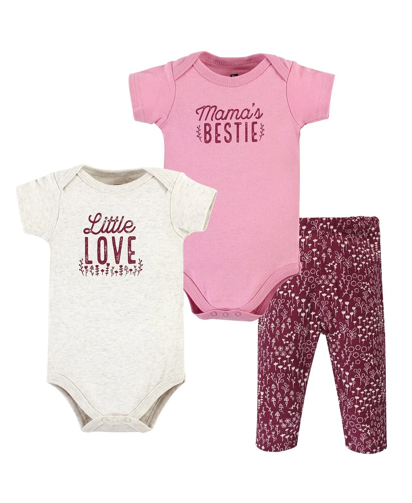 Hudson Baby Girls Cotton Bodysuit and Pant Set Love Flowers Short Sleeve