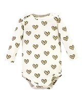 Hudson Baby Girls Cotton Bodysuit and Pant Set, Leopard Hearts Long Sleeve, 3-6 Months