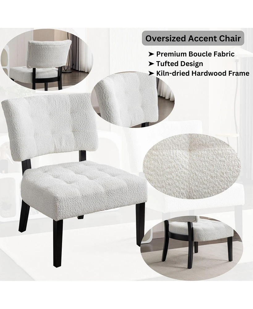 Simplie Fun Boucle Tufted Accent Chair with Oversized Seating, White