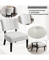 Simplie Fun Boucle Tufted Accent Chair with Oversized Seating, White