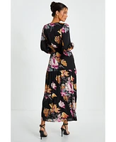 Quiz Women's Black Floral Chiffon Tiered Hem Maxi Dress