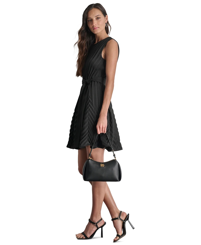 Dkny Women's Jewel-Neck Sleeveless Tie-Waist Pleated Dress