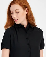 Anne Klein Cap-Sleeve Button-Up Blouse