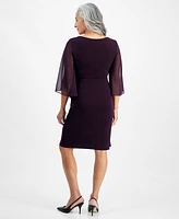 Connected Petite Cowlneck Cape-Sleeve Sheath Dress