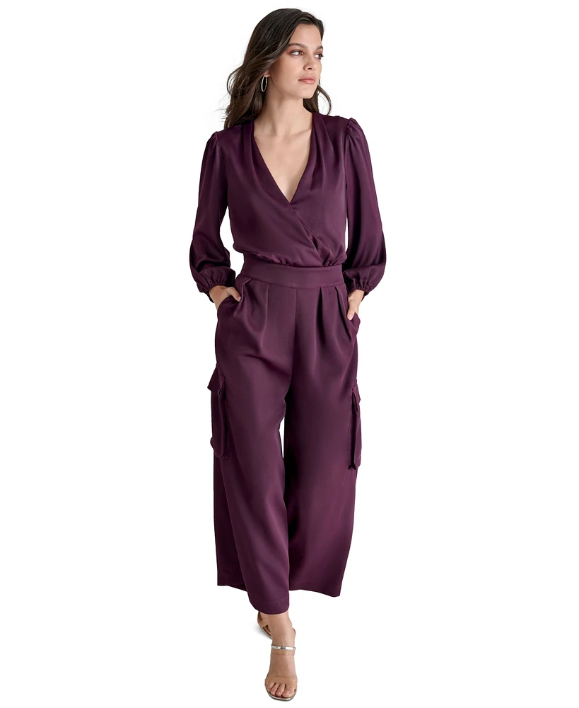 Dkny Women's Surplice-Neck Long-Sleeve Utility Jumpsuit