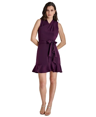 Dkny Women's Drape-Neck Sleeveless Tie-Waist Dress