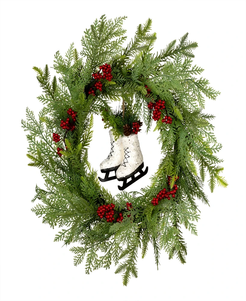 National Tree Company Winter Skates Wreath, 22 Inches