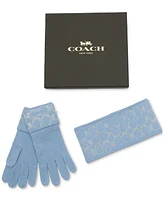 Coach Women's Signature C Metallic Headband & Touch Tip Gloves Boxed Gift Set