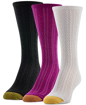 Gold Toe Women's Casual Cable Knit Crew Socks, Pack of 3