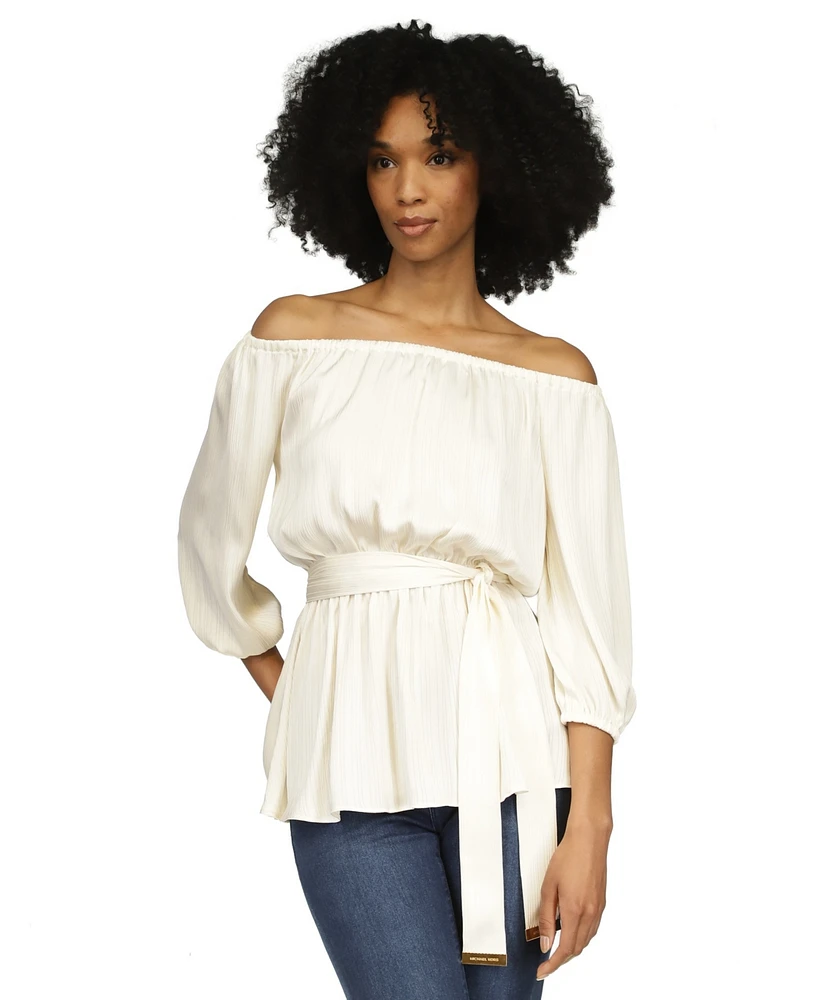 Michael Kors Women's Tie-Waist Off-The-Shoulder Top