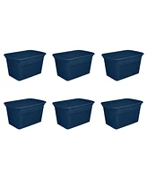 Sterilite Classic Lidded Stackable 30 Gal Storage Tote Container, Blue, 6 Pack