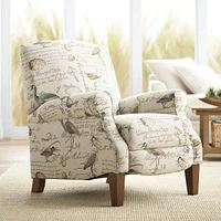 Birdsong Script and Bird Patterned Recliner Chair Armchair Comfortable Push Manual Reclining Footrest Adjustable Upholstered Bedroom Living Room Readi