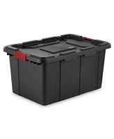 Sterilite 27 Gallon Durable Rugged Industrial Tote w/Red Latches, Black (8 Pack)