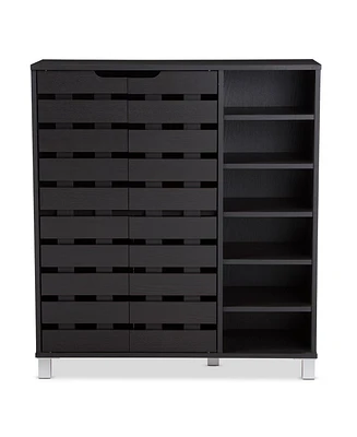 Baxton Studio Shirley Modern and Contemporary Dark Brown Wood 2-Door Shoe Cabinet with Open Shelves