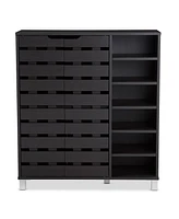 Baxton Studio Shirley Modern and Contemporary Dark Brown Wood 2-Door Shoe Cabinet with Open Shelves