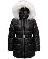 Michael Kors Big Girls Belted Stadium Puffer Jacket with Faux-Fur Trim