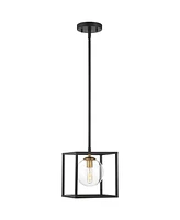 Possini Euro Design Delaney Black Burnished Brass Mini Pendant Light 8" Wide Modern Square Cage Round Clear Glass Shade Fixture Dining Room House Entr