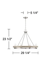 Possini Euro Design Lora Brushed Nickel Graywood Wagon Wheel Chandelier Lighting 29 1/4" Wide Farmhouse Rustic 8-Light Fixture for Dining Room Living