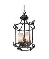 Song Birds Wrought Iron Bronze Pendant Chandelier 13 1/2" Wide Rustic Cage Scavo Glass 4-Light Fixture for Dining Room House Foyer Kitchen Island Entr