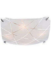 Possini Euro Design Lattice Modern Close To Ceiling Light Flush Mount Fixture 16.50" Wide Chrome Etched Lattice Square Frosted Glass Bowl Shade for Be