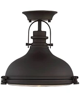 Possini Euro Design Verndale Industrial Close To Ceiling Light Semi-Flush Mount Fixture Bronze Dome 11 3/4" Wide Clear Ribbed Glass for House Bedroom