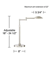 Eliptik Modern Desk Table Lamp 24 1/2" High Satin Nickel Metal Led Swing Arm Adjustable Height Decor for Bedroom Living Nightstand Bedside Office Kids