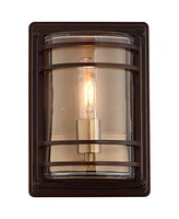 Habitat Rustic Industrial Outdoor Wall Light Fixtures Set of 2 Bronze Warm Brass 11" Clear Glass for Post Exterior Barn Deck House Porch Yard Patio Ou