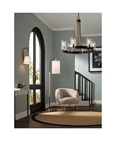 Crystal Mid Century Modern Wall Light Sconce Warm Brass Black Hardwired 8" Fixture White Linen Drum Shade for Bedroom Living Family Room Home Hallway