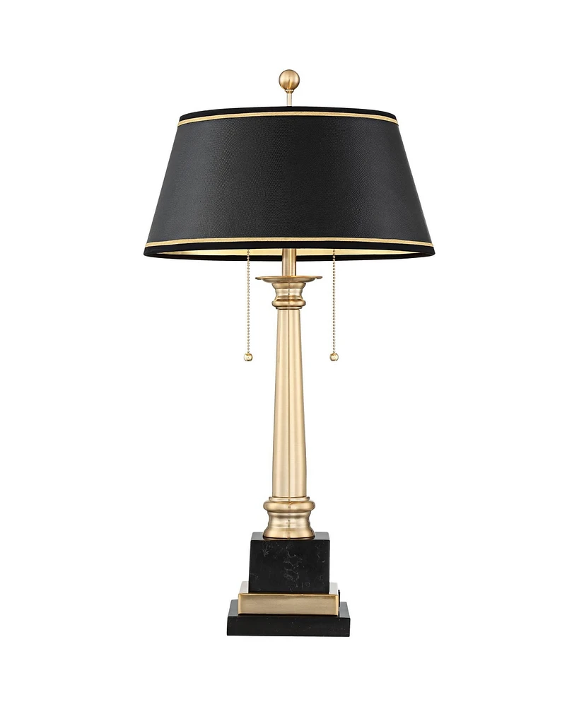 Georgetown Traditional Desk Table Lamp 28 1/2" Tall with Usb Charging Port Warm Brass Steel Black Gold Trim Drum Shade for Living Room Bedroom Nightst